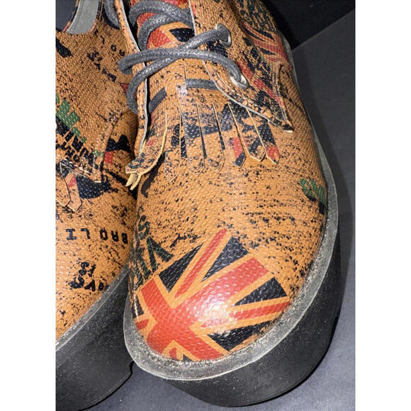 CS T&P Harajuku Platform Shoes UK Punk Print Brown Chunky Lace Up Goth Size M - Picture 5 of 15